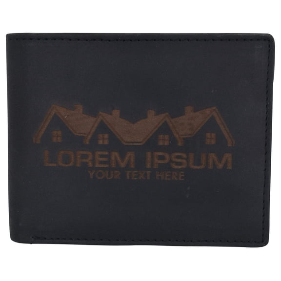 Mens Genuine Leather Real Estate Logo RFID Bifold Wallet Gift Promo