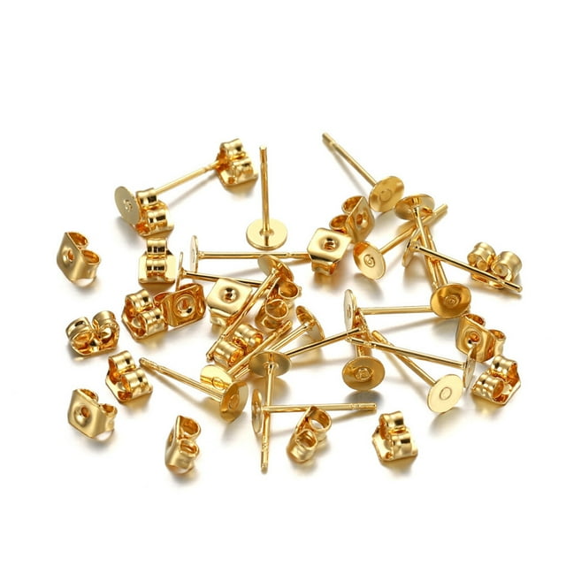 100 Ensembles de Boucles d'Oreilles Base en Acier Inoxydable Bouchons d'Oreilles Connecteur Hypoallergénique DIY Accessoire de Boucle d'Oreille Ronde Femmes Adultes Couleur Or/ 4mm