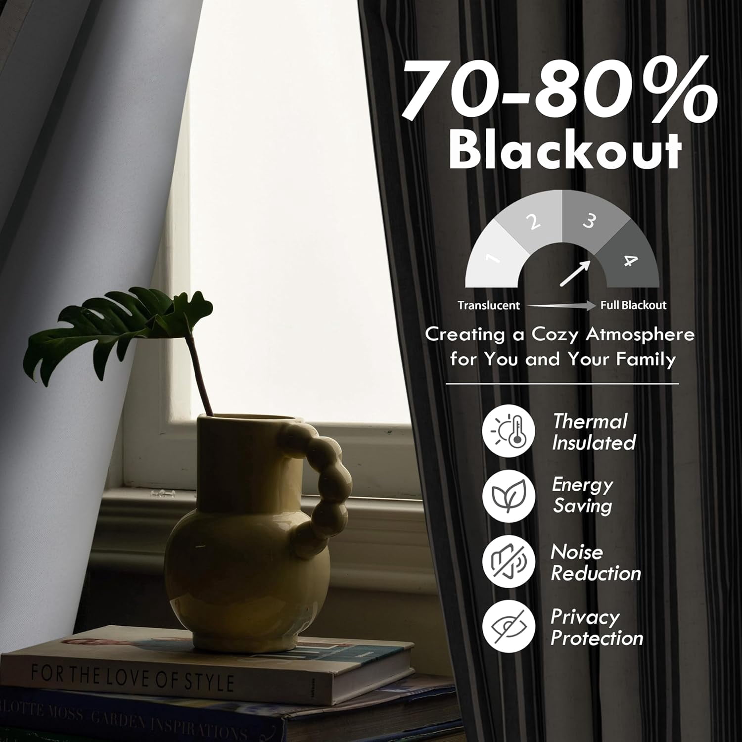 DriftAway Chris Vertical Striped Pattern Linen Blend Lined Thermal Insulated Blackout and Room Darkening Linen Curtains for Farmhouse Printed 2 Panels 52 Inch by 63 Inch Linen Black