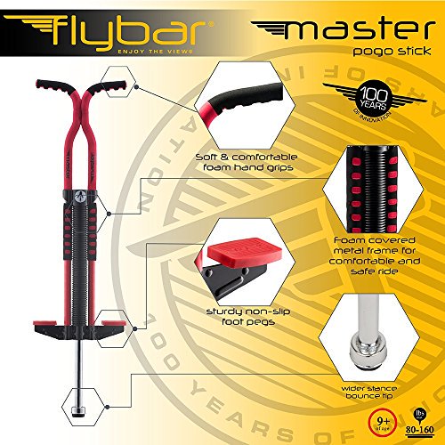 Flybar Master Bâton Pogo pour Enfants Garçons et Filles de 9 Ans et Plus, 80 à 160 Lb - Bâton Pogo de Qualité Amusante par le Bâton Pogo Original (Rouge/noir)