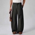 thumbnail image 2 of COMVALUE Men's Summer Pleated Linen Wide Leg Pants Loose Fit Draped Retro Casual Trousers (Black, S), 2 of 7