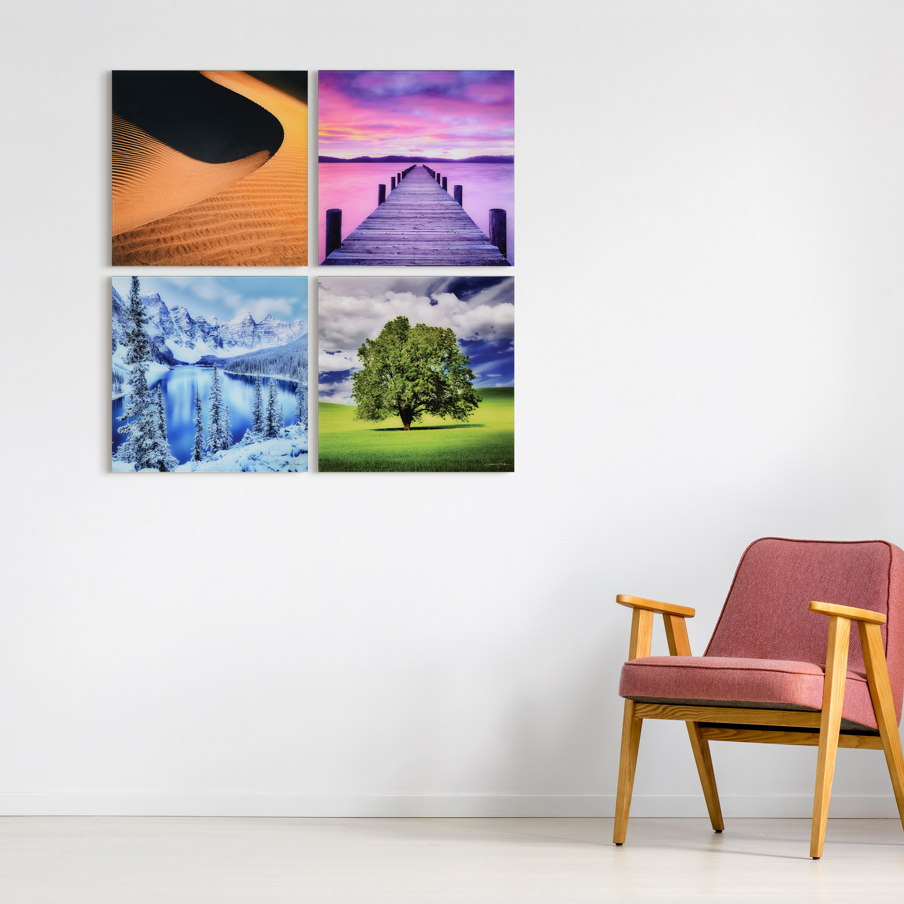 "Solitude & Sceneary" Frameless Free Floating Reverse Printed Tempered Glass Nature Scapes Wall Art