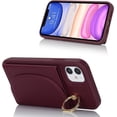 thumbnail image 3 of for iPhone 11 Case with Card Holder - Credit Card Slot,RFID Blocking,360°Rotating Ring Kickstand and Leather Flip Folio Wallet Cover for Women(Wine Red), 3 of 17