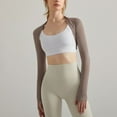 thumbnail image 3 of SWSMCLT Women's Long Sleeve Beloro Shrug Crop Top Thumb Hole Open Front Fitted Light Workout Gym Cut Out Short Sweatshirt Coffee Medium, 3 of 4