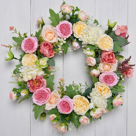 Home Decor Floral Wreath For Home Spring Summer Weddings Elegant Peony And Tea Flower Arrangement For Living Rooms And Doorways Decorative For Indoor And Outdoor Use Wreath 15.7"
