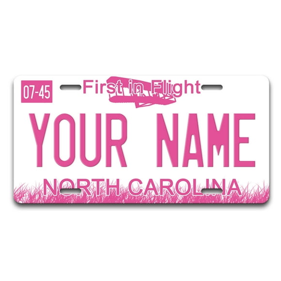 BRGiftShop Personalized Licence Plate North Carolina Pink Holiday 2021 State Car Vehicle 6x12 inches Custom Name Auto Tag (All States Available)