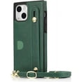 thumbnail image 5 of Case for Apple iPhone 14 with Card Slot Holder, Removable Adjustable Shoulder Strap Lanyard Crossbody Neck Purse Phone Case for iPhone 14 KB Green, 5 of 13