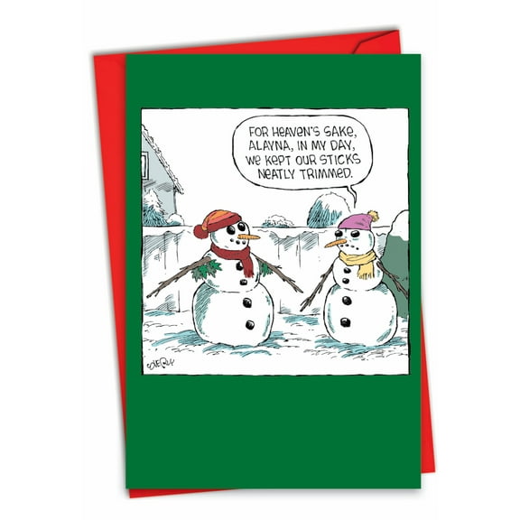NobleWorks Funny Christmas Paper Card with 5 x 7 Inch Envelope (1 Card) Merry Christmas Holiday Trimmed Sticks C9485XSG