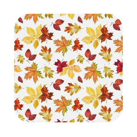 

Pofeuu Autumn Leaves 1 Print Leather Coasters Set of 6 Round Cups Mugs Mat Pad for Home Kitchen Heat Resistant Drink Coasters Square
