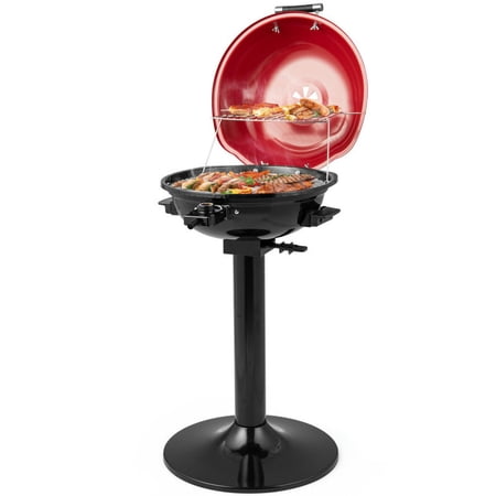 Aimee Lii 1600W Electric BBQ Grill with Removable Non-Stick Warming Rack, BBQ Grill for Outdoor Cooking Kitchen, Garden and Patio Backyard Barbecue-Red
