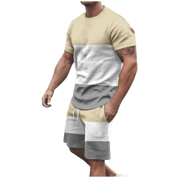 Camisetas Casuales Cuello Redondo Manga Corta Color Bloqueado Superior, Pantalones Cortos a Juego para Deportes Y Diarios