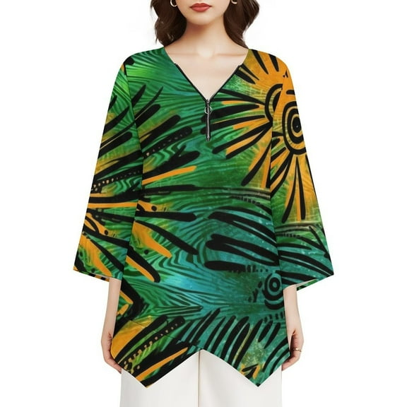 Women's V-Neck Zip Top V-neck top (Color:White; Size:S;)