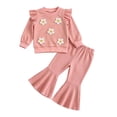 thumbnail image 3 of Toddler Outfits for Girls 2 Piece Floral Print Long Sleeve Crew Neck Top And Flare Trousers Outdoor Wear Baby Girls' Clothing Sets 6 Months-12 Months, 3 of 9