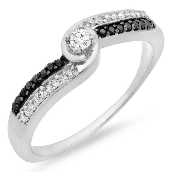 Dazzlingrock Collection 0.26 Carat (ctw) Sterling Silver White And Black Diamond Twisted Promise Bridal Ring 1/4 CT, Size 6.5
