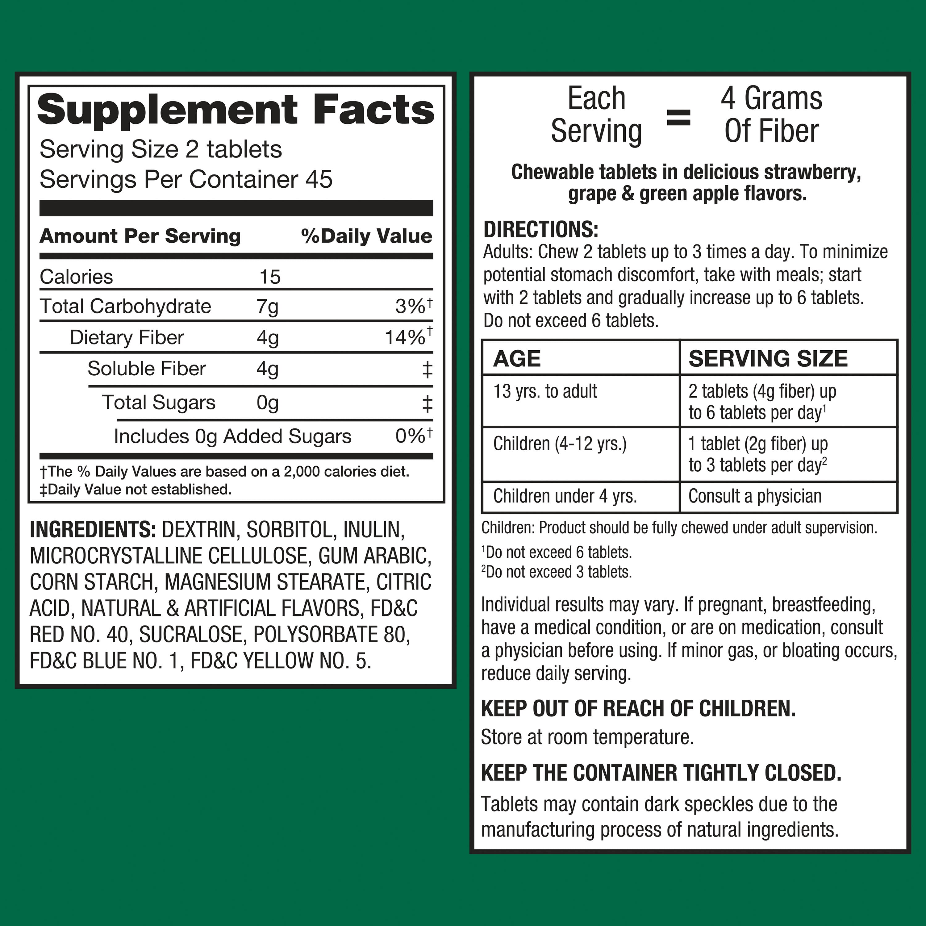 Equate Fiber Supplement Fruit Flavored Chewable Tablets, 90 Count, Compare to Fiberchoice® Soluble Fiber Content