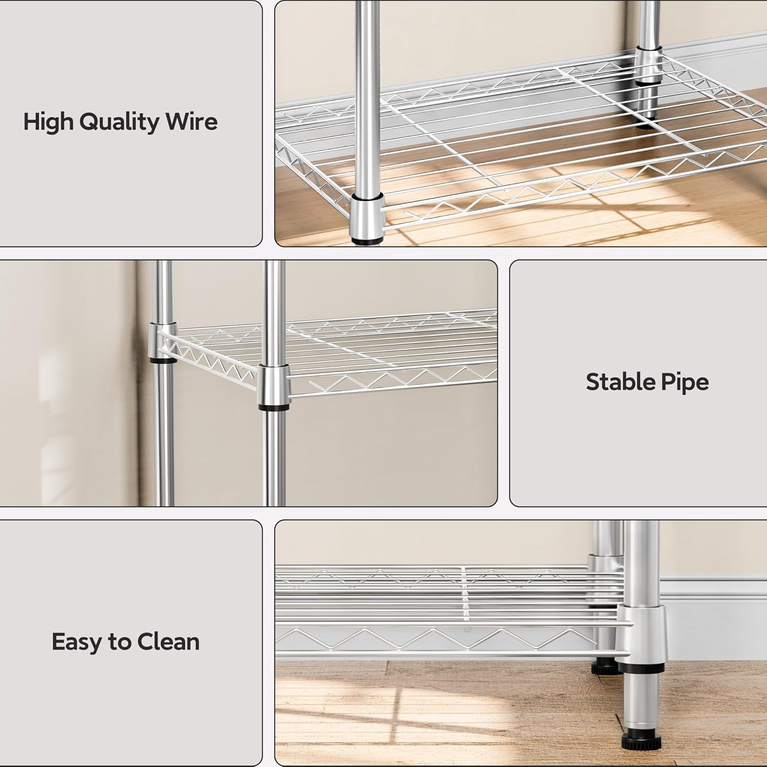 M MZG 3-Tier Metal Storage Shelf Wire Shelving Unit 17.7"W x 11.8"D x 28.8"H