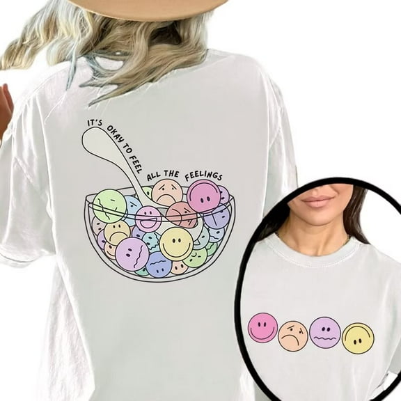 It's Okay To Feel All The Feels Print T Shirts Fashion Graphic Tees Casual Short Sleeve Pattern Tops for Daily Outfits White,M