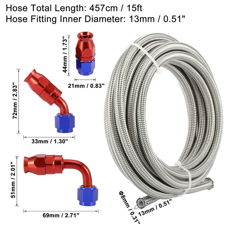 Unique Bargains Car Stainless Steel 15ft 3/8 Fuel Line with AN6 End Fitting for PTFE Oil Hose