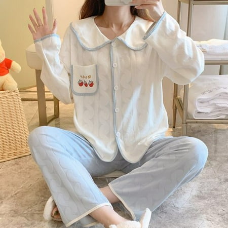 

PIKADINGNIS 2 Piece Women Set Spring Autumn Long Sleeve Pajamas for Woman Cotton Fashion Sleepwear Flowers Print Sexy Soft Pajama Set
