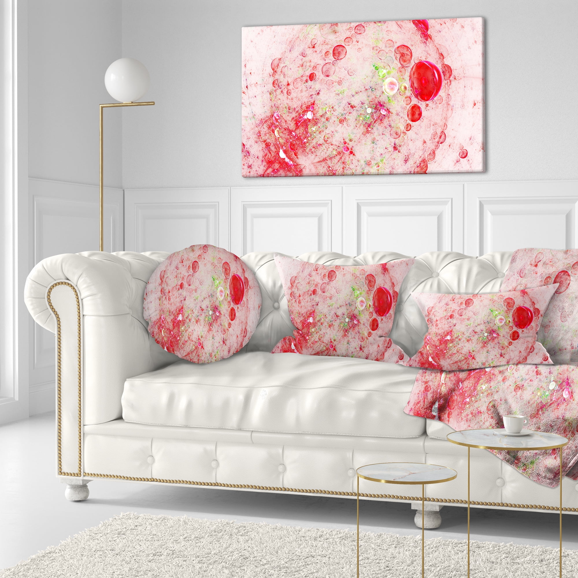 Designart Red Fractal Planet of Bubbles - Abstract Throw Pillow - 12x20