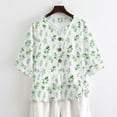 thumbnail image 5 of Xoenoiee Eucalyptus Leaf Print Linen Shirts for Women Linen Tops V Neck 3/4 Sleeve Button Down Blouses for Women Oversized Tops for Vacation Casual Wear, Large, 5 of 7