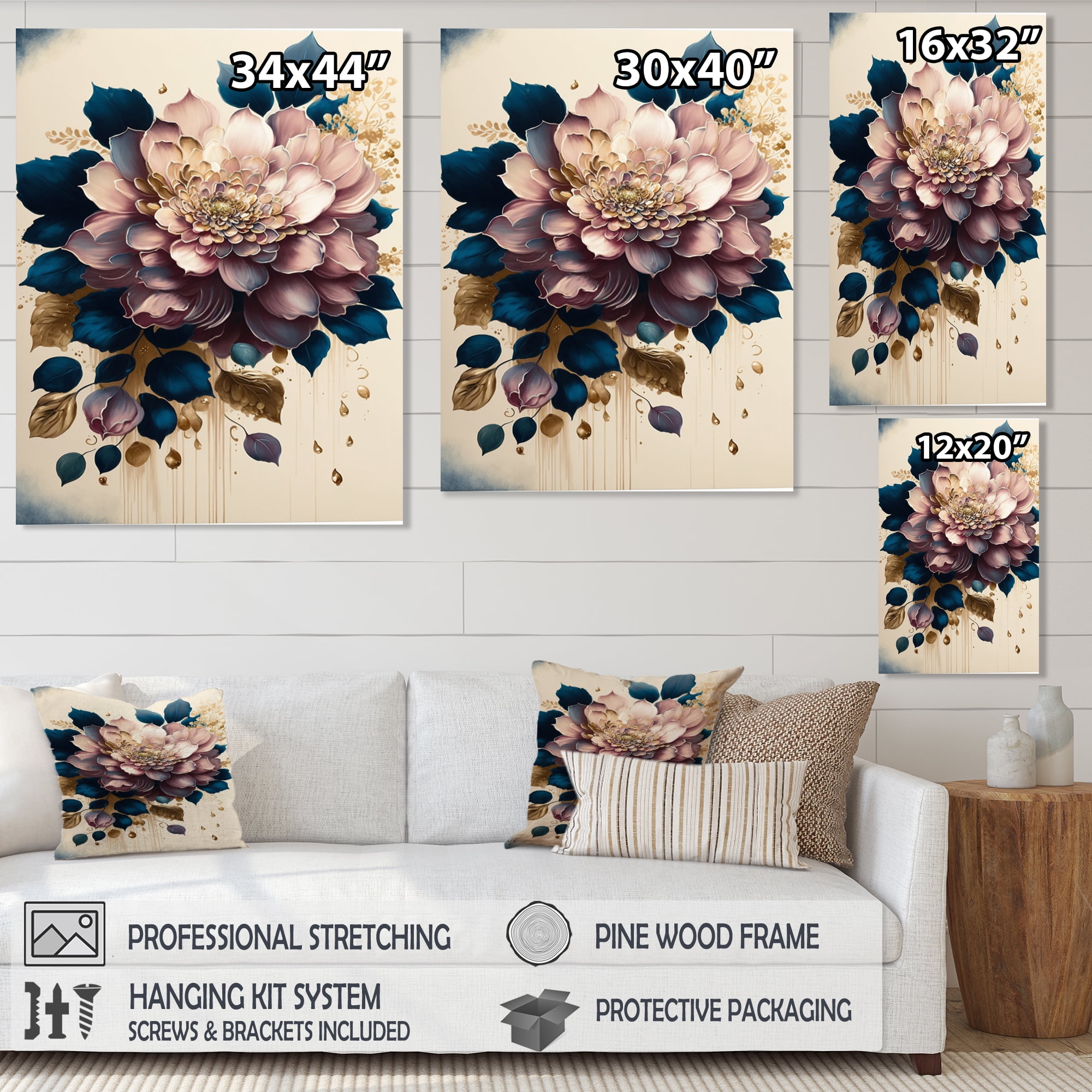Designart Deep Pink Dahlia Floral Design I Canvas Wall Art