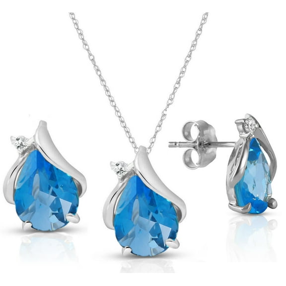 Galaxy Gold 14k 20" White Gold Teardrop Blue Topaz with Diamond Accent Necklace and Earring Set