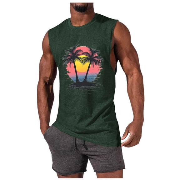 Cmfcve Men's Summer Tank Top Crew Neck Sleeveless Graphic Tees Breathable Elastic Hawaiian Tank Top