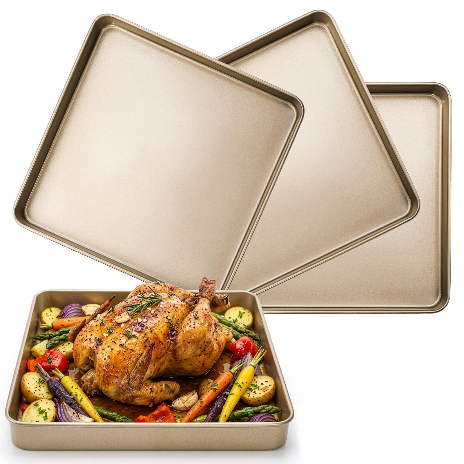 Baking Sheet Pans 3 Pack Square Nonstick Heavy Duty for Toaster Oven Baking