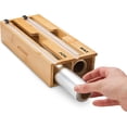 thumbnail image 3 of 2 in 1 Wrap Dispenser with Cutter and Labels, Plastic Wrap, Aluminum Foil and Wax Paper Dispenser for Kitchen Drawer, Bamboo Roll Organizer Holder, Compatible with 12" Roll, 3 of 6