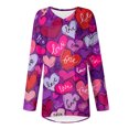 thumbnail image 5 of Hogleaql Womens Valentines Day Shirt V-Neck Comfortable Long Sleeve Tees Love Heart Print Trendy Vacation Loose Mid-Length Blouse Purple M, 5 of 6
