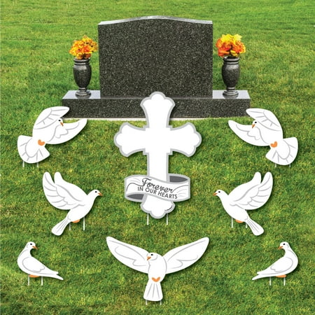 Dove Memorial - Yard Sign & Outdoor Lawn Cemetery Grave Decorations - Memorial Cemetery Yard Signs - Set of 8