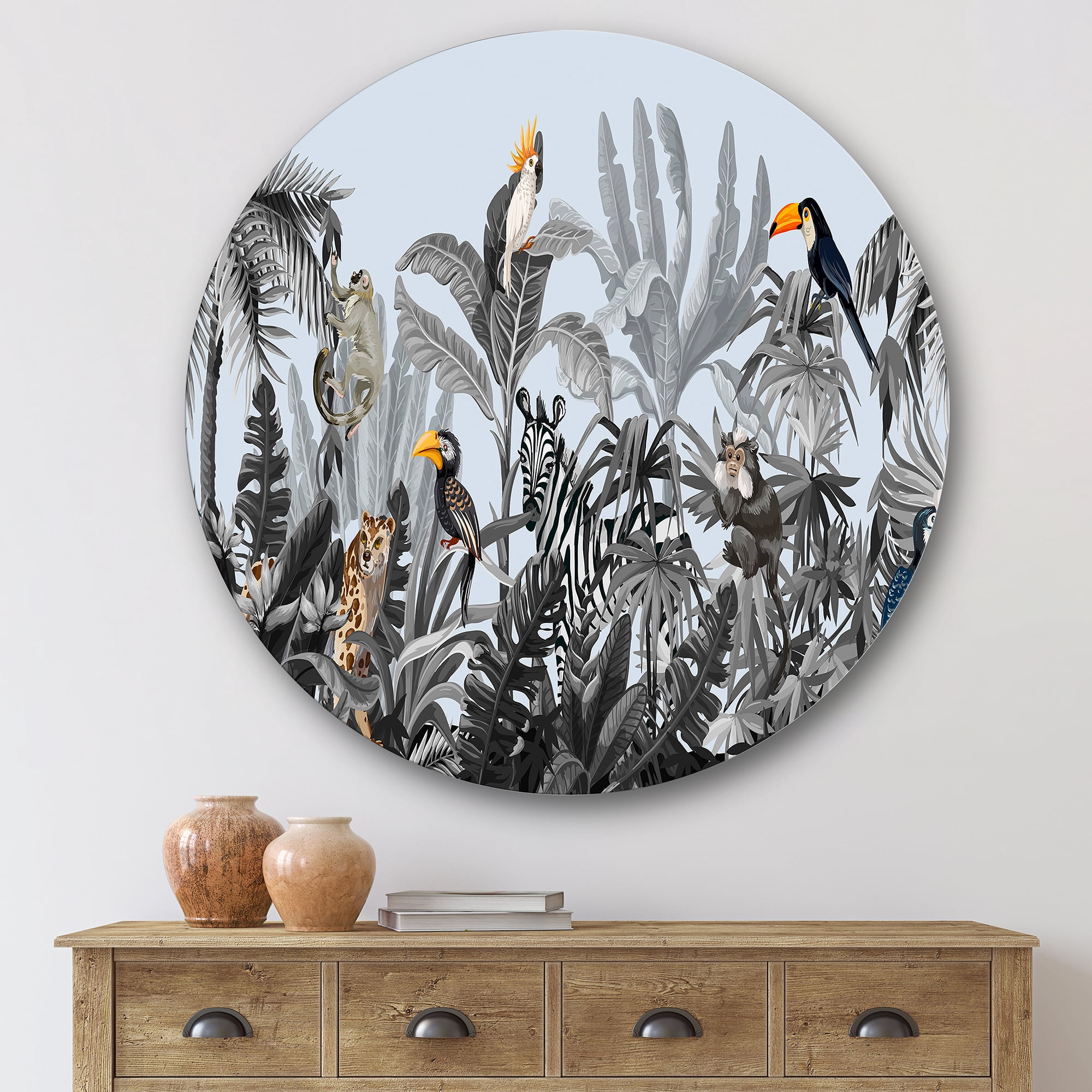 Designart 'Birds and Peonies With Chinoiserie VIII' Farmhouse Circle Metal Wall Art 29x29 - Disc of 29