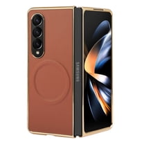 Dteck For Samsung Galaxy Z Fold 6 5G Case, Shockproof Magntic Premium PU Leather   Hard PC Shell Ultra Thin Slim Durable Non-Slip Phone Case Protective Cover, Brown