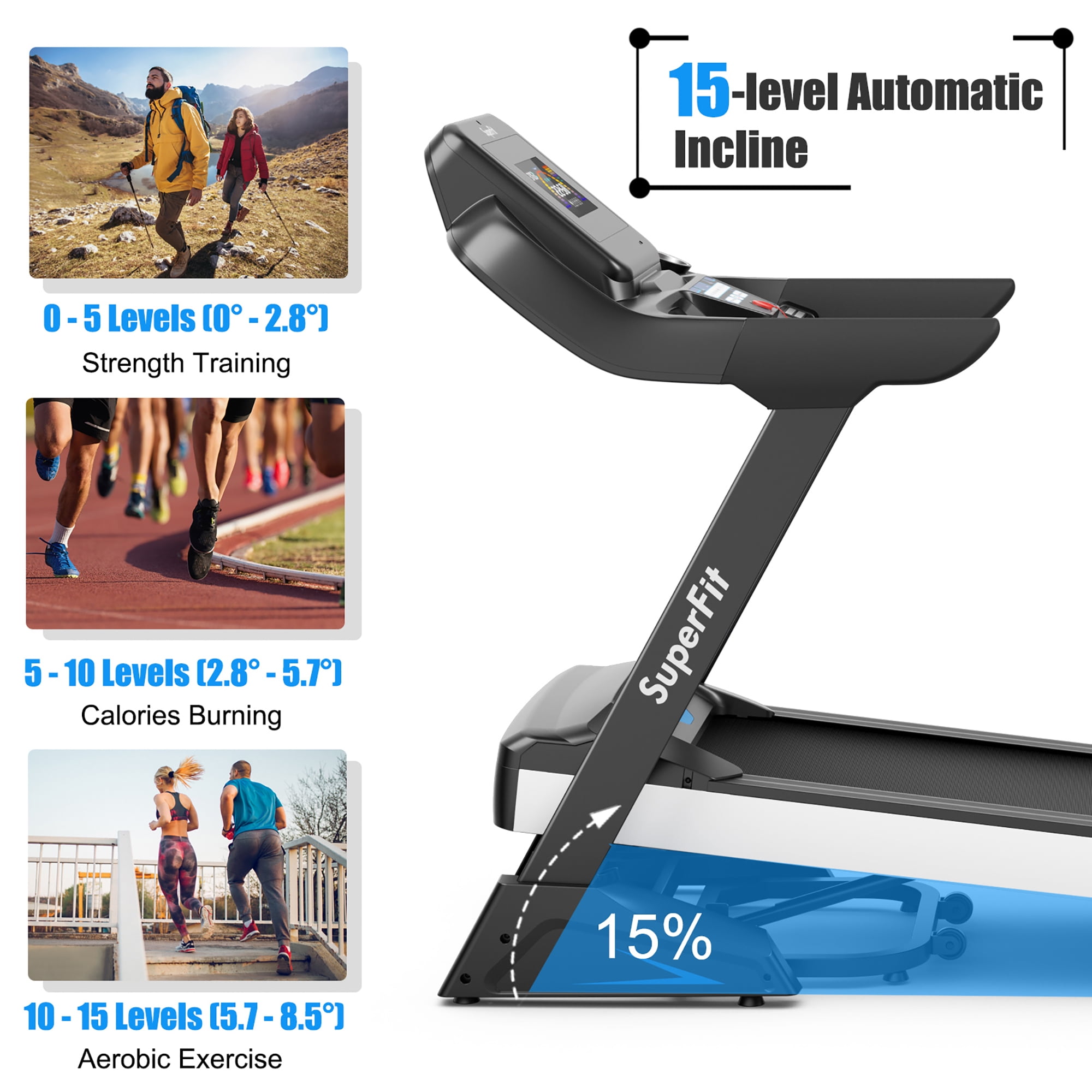 SuperFit 4.75HP Electric Folding Treadmill W/APP Preset Programs - Walmart.com