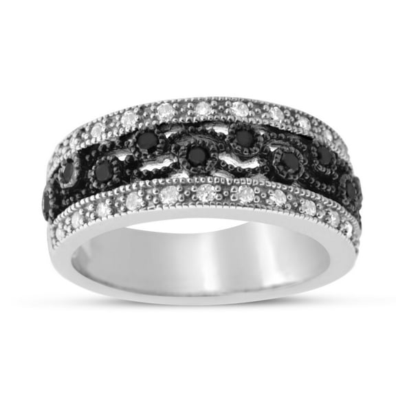MyDiamondBox 1/2 Carat Total Weight (cttw) Rhodium Plated Sterling Silver Black and White Diamond Ring for Women (Size: 6)