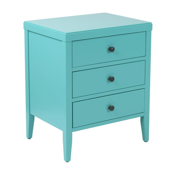Webb 3-Drawer Wooden Nightstand by East at Main - Turquoise Solid Wood Accent Table / End Table with Black Accents (19x15x23)