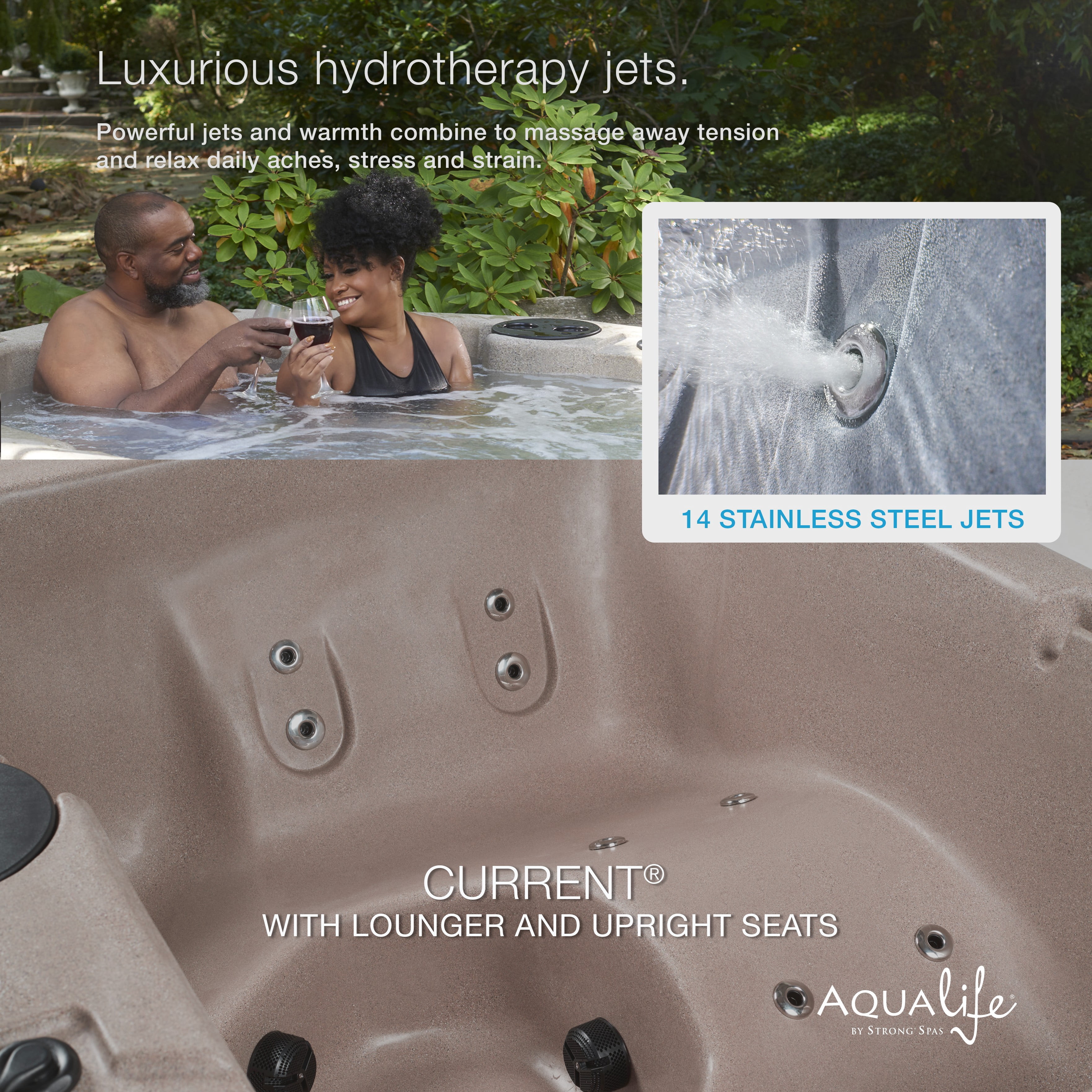 Aqualife by Strong Spas Current 4 Person Plug & Play Hot Tub, 14 Jets, Millstone