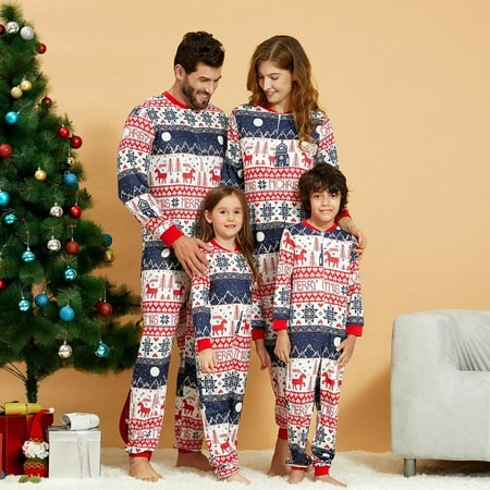 

ZIYIXIN Christmas Pajamas for Family Matching Xmas Pajamas Set Fleece One Piece Zipper Hooded Jumpsuit Sleepwear Holiday Pjs