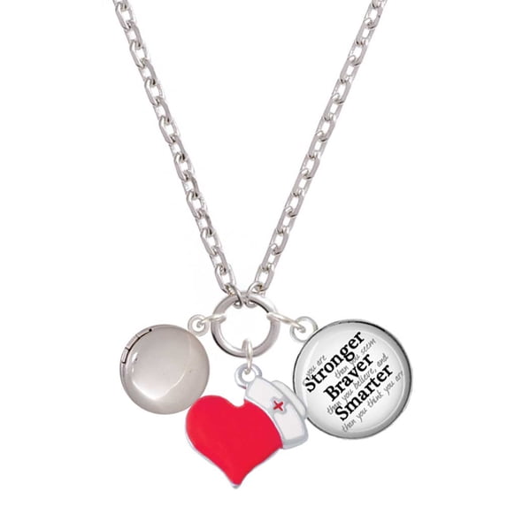 Delight Jewelry Silvertone 13.5mm Round Locket - Red Heart Nurse Strong Zoe Necklace