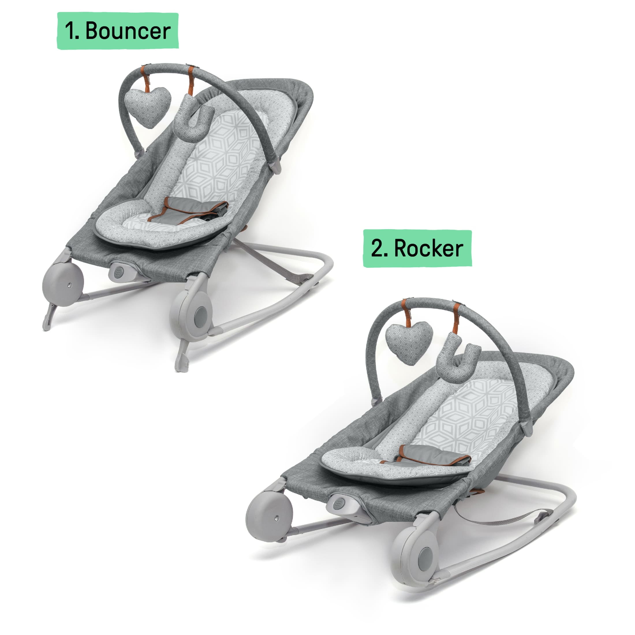 Summer by Ingenuity 2-in-1 Baby Bouncer & Rocker Duo for Infants, Heather Gray