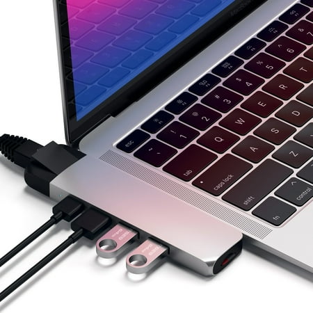 Satechi - Type-C Pro Hub Adapter with Ethernet - 4K HDMI, USB-C PD, Gigabit Ethernet, USB 3.0, Micro SD Card Slot - Space Gray