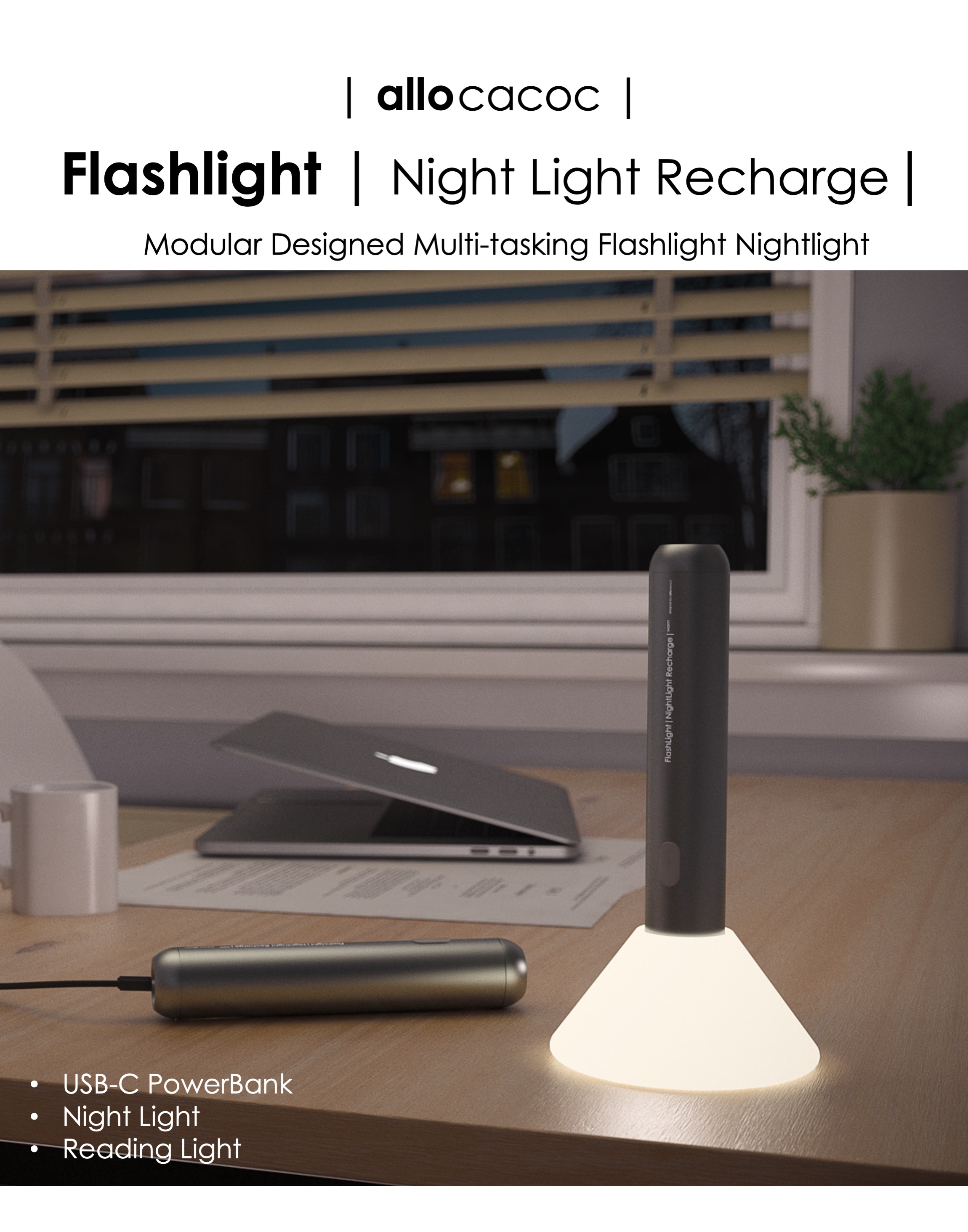 DesignNest Flashlight Nightlight LED Dimmable Night Lights, Gray