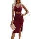 thumbnail image 2 of Women Sexy Cotton Strap Deep V Neck Outfits Dress Solid Color Crop Top High Split Maxi Dresses, Red (M), 2 of 5