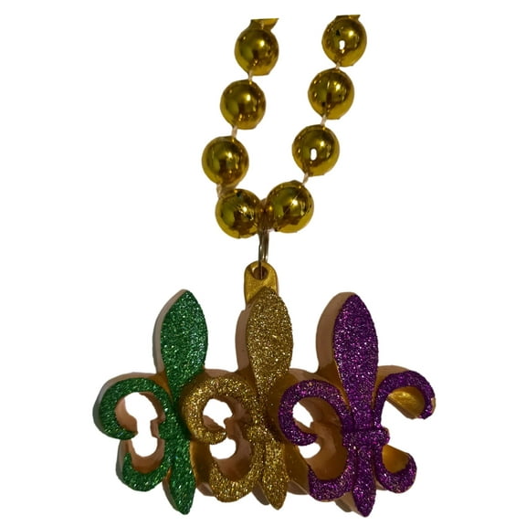 Fleur De Lis Trio Necklace Mardi Gras Beads Bead Green Gold Purple