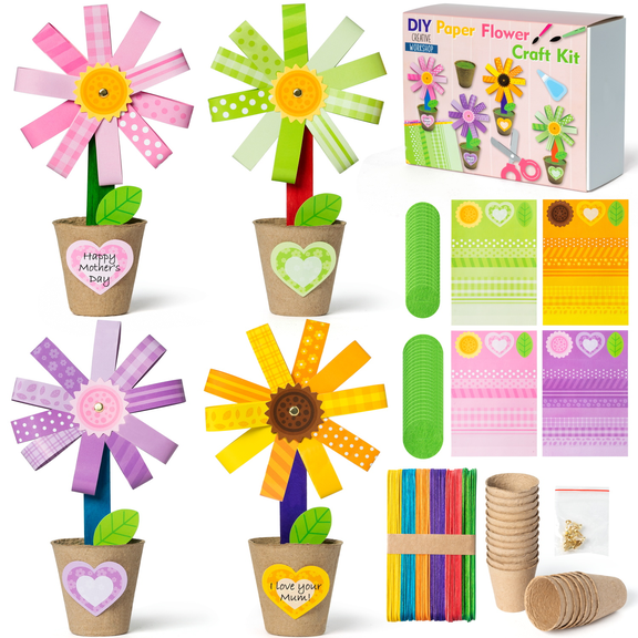 Laffact DIY Paper Flower Craft Kit for Home Class Activities,24 Count