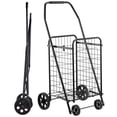 thumbnail image 2 of Shopping Cart, Folding Grocery Utility Cart with Swivel Wheels, 90 LBS Large Load Capacity, Heavy Duty Rolling Laundry Basket Butler for Laundry, Shopping, Camping, Grocery, Luggage, Black, 2 of 11