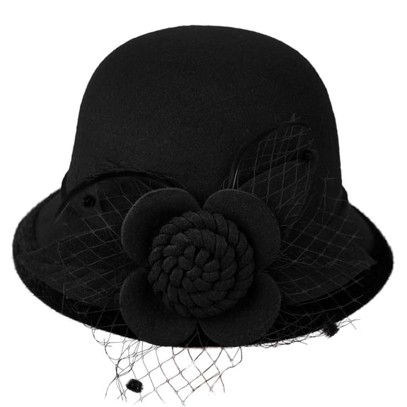 CHUMUD Women's Elegant Top Hats Flower Wool Bowler Hat Winter Vintage Wedding Party Cap