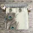 thumbnail image 3 of Ambesonne Peacock Quilted Bedspread Set 3 Pcs, Feathers of Exotic Bird, King Size, White Taupe and Blue, 3 of 3