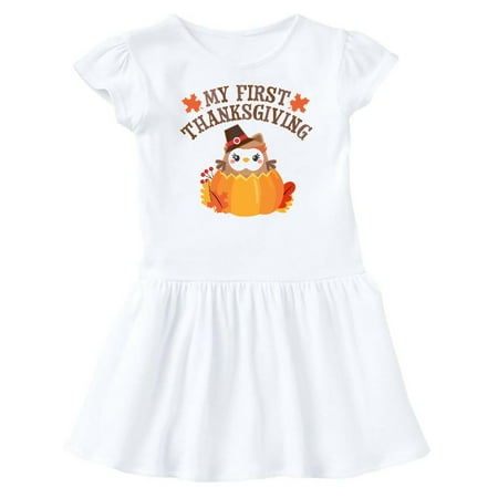 

Inktastic My 1st Thanksgiving Cute Owl in Pumpkin Gift Baby Girl Dress